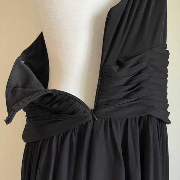 Davids Bridal As Is Mesh Dress Black One Shoulder  Chiffon Gown Bridesmaid Sz 12 - Picture 13 of 16